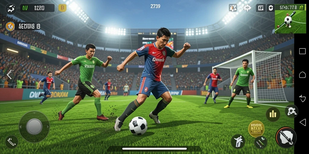 Tampilan gameplay 2739 yang penuh aksi di lapangan sepak bola.