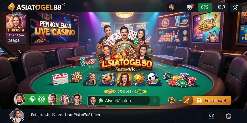 Tangkapan layar game ASIATOGEL88 menunjukkan dealer dan meja permainan Live Casino.