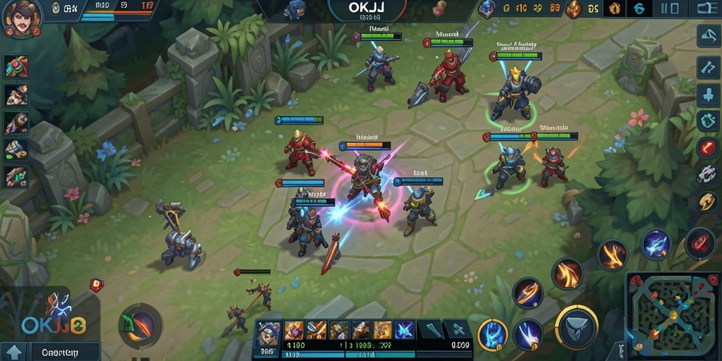 Screenshot gameplay OKJK yang menampilkan aksi seru di arena MOBA.