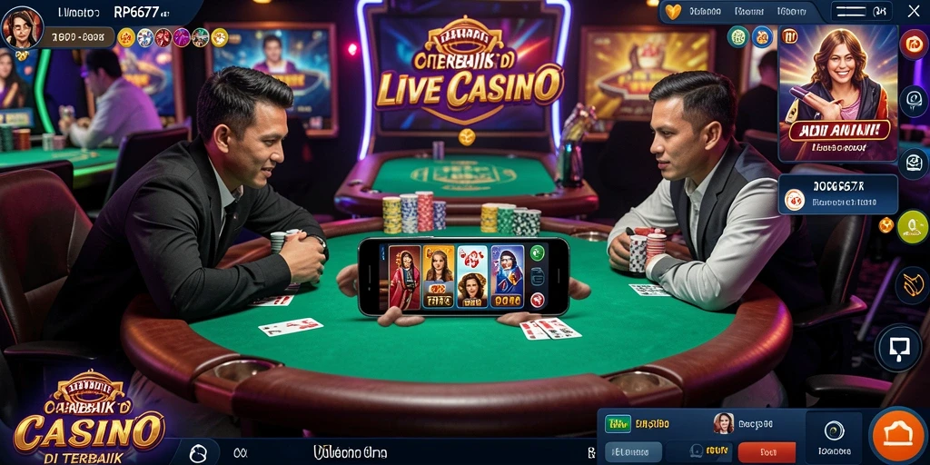 Screenshot gameplay RP6677 dengan dealer live dan permainan yang mendebarkan.
